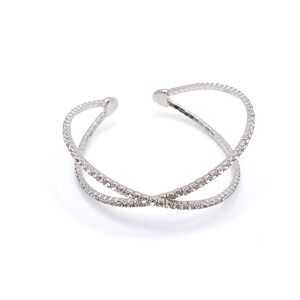 Silver Tone Pavé Crystal Cuff Bracelet Crossover Elegant